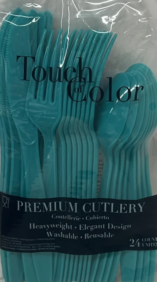 Teal Heavy Duty Plastic Cutlery Assortment 24 Per Pack Tableware Decorations - Image 1 of 1