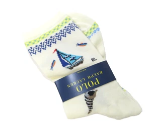 Ralph Lauren Damen Baumwollmischung Hose Crew Socken Maritim Boote Muscheln Fische - Bild 1 von 1