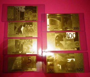 ORO 2002 24 QUILATES EURO __ LOTE DE 7 BILLETES DE LA UNIÓN EUROPEA EN SOPORTE DE PVC RÍGIDO. - Imagen 1 de 8