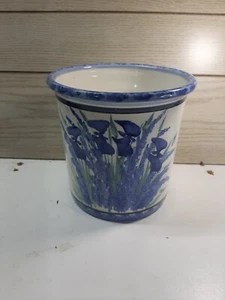 Blue And White Floral Glazed Ceramic Flower Pot 6 3/4 X 6 1/2 - Picture 1 of 9
