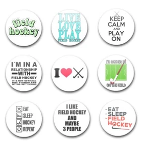 INSIGNIAS DE BOTÓN 25mm 1" PULGADAS x9 HOCKEY DE CAMPO - Imagen 1 de 1