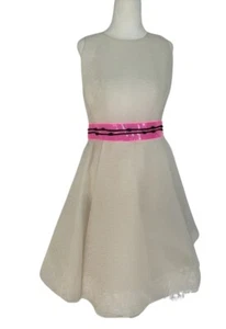 Chado Ralph Rucci White Dress With Pink And Black Sash Size 10 NWT - Picture 1 of 9