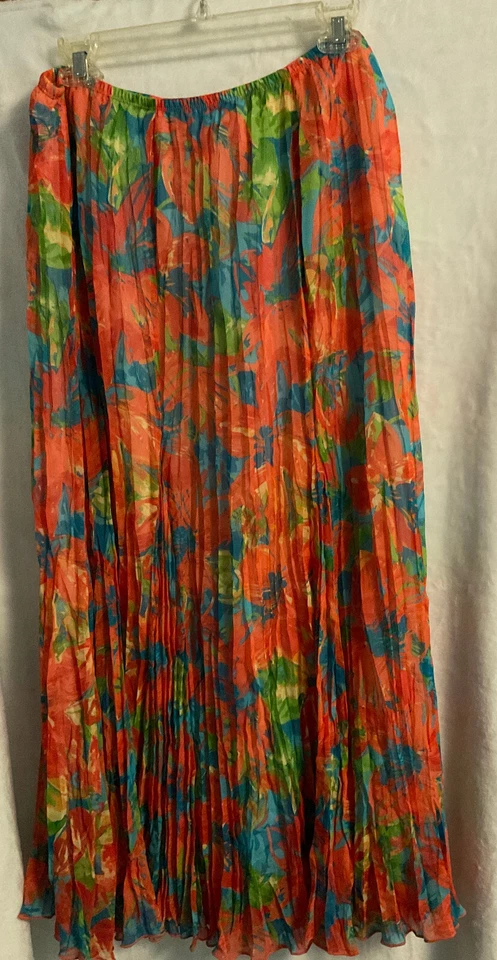 Maxi Falda Larga Ruby Road Peach Multicolor Floral Plisada Poliéster Foto 1 de 4