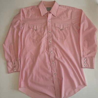 "Camisa Prensa Permanente Rosa H Bar C con Cierre de Tachuelas Perla Cuello 16""" Foto 1 de 4