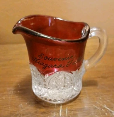 1907 Ruby Stained Niagara Falls Souvenir Small Pitcher Creamer - Image 1 of 4