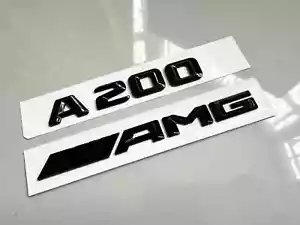 GLOSS BLACK A200 AMG BADGE FITS MERCEDES BENZ REAR BOOT NEW FONT - Picture 1 of 1