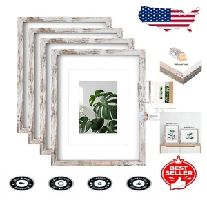 Charming Rustic Picture Frames with Wall Mount & Tabletop Stand - 4 Pack - Picture 1 of 8