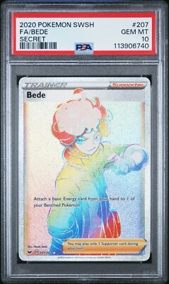 Bede PSA 10 Secret Rare Full Art Sword & Shield Base Set #207/202 Pokémon 2020 - Image 1 of 2