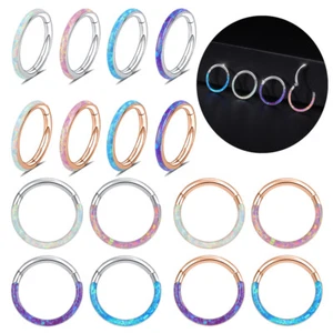 1Pc Stainless Steel Opal Nose Septum Rings 16G Ear Tragus Helix Piercing Earring - Picture 1 of 19