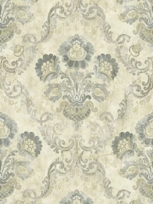 Wallpaper Designer Black Gray Cream Shiny Gold Damask 56 Sq Ft Bolt - Image 1 of 2