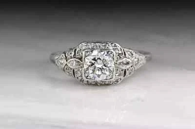 Antiguo anillo de compromiso de diamantes de 2 quilates estilo Art Deco creado en laboratorio de oro blanco de 14 k FN Foto 1 de 4