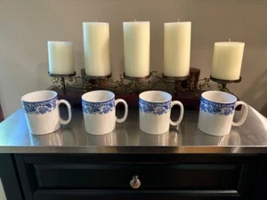 BEAUTIFUL FLORAL~ FOUR SPODE DELAMERE BLUE MUGS #359 - Picture 1 of 11