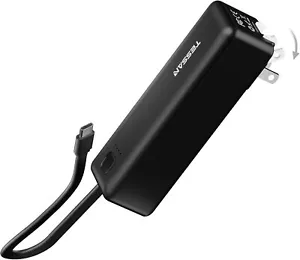 Portable Charger Power Bank 20W Fast Charging Built-in Cable USB C 5000mAh AC - Picture 1 of 8