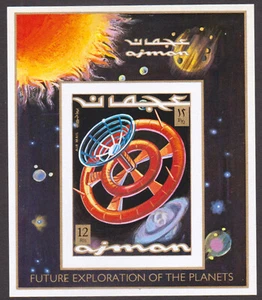 AJMAN - 1971 FUTURE EXPLORATION OF PLANETS / SPACE SOUVENIR SHEET MINT NH IMPERF - Bild 1 von 4