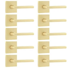 Leydebong 10 Pack Dummy Door Handles in Satin Brass, Non-Turning Interior Door - Picture 1 of 4