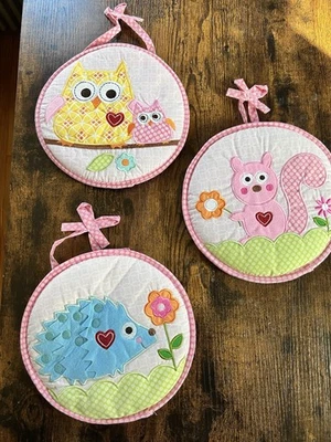 Woodland Theme Nursery Decor Wall Hanging Soft Pink And White - Image 1 of 4