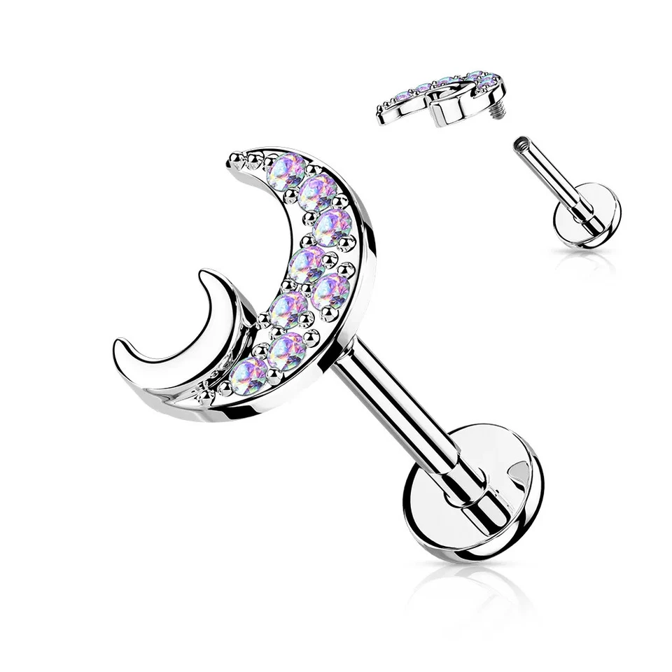 Piercing Orecchio Croissant Di Luna Strass Aurore Boreale - Immagine 1 di 1