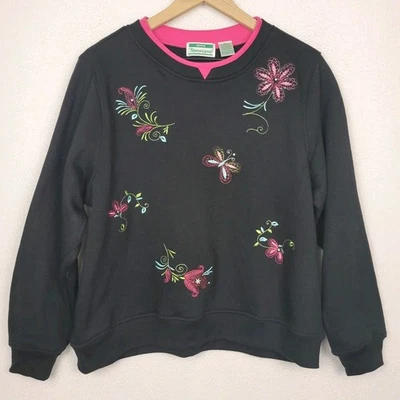 Sudadera Floral Bordada Vintage Años 90 PXL Negra Cuello Simulado Acogedora Grandmacore Foto 1 de 4