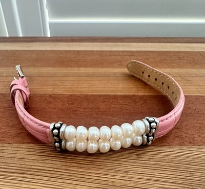 Pulsera Honora Doble Hilo Perla Cuero Genuino Rosa Foto 1 de 4