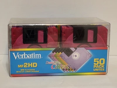 NEW Verbatim DataLife Colors MF2HD 3.5" 1.44 MB Floppy Discs - Pack of 50 SEALED - Image 1 of 4