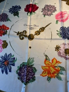 Christian Dior 100% Silk Scarf Large Square 30" Baroque Floral Clock  France - Picture 1 of 9