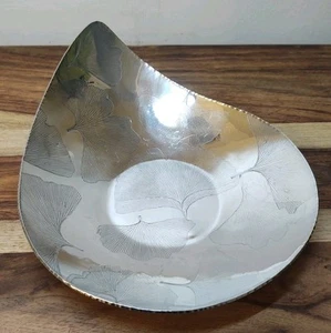 SIGNIERTE Vintage Zinn Handwerker von Cape Cod Ginkgo Biloba Blatt Träne Tropfen Schale - Bild 1 von 12