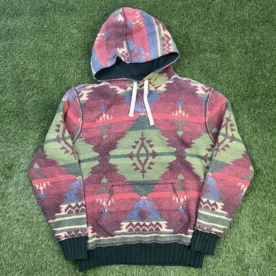 Moletom com capuz vintage polo Ralph Lauren padrão asteca sudoeste forrado raro RL nativo M - Imagem 1 de 4