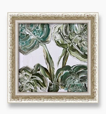 Pintura al óleo Monstera Deliciosa - Decoración botánica texturizada para amantes de las plantas hogar Foto 1 de 4