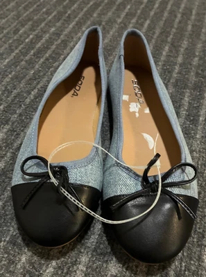 Denim/Negro Ballet Plano Por Soda Talla 8 NUEVO SIN CAJA Foto 1 de 4