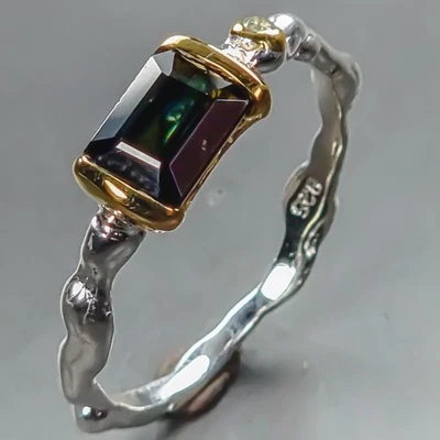 Anillo de turmalina natural hecho a mano de plata de ley 925 talla 9/R443051 Foto 1 de 4