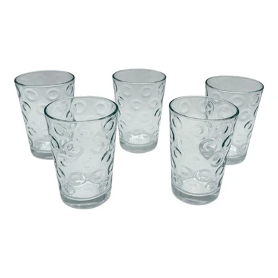 Pasabahce 6 oz Vintage Optic Dot Circle Glass Tumbler Set of 5 Juice Glasses 4"h - Image 1 of 4