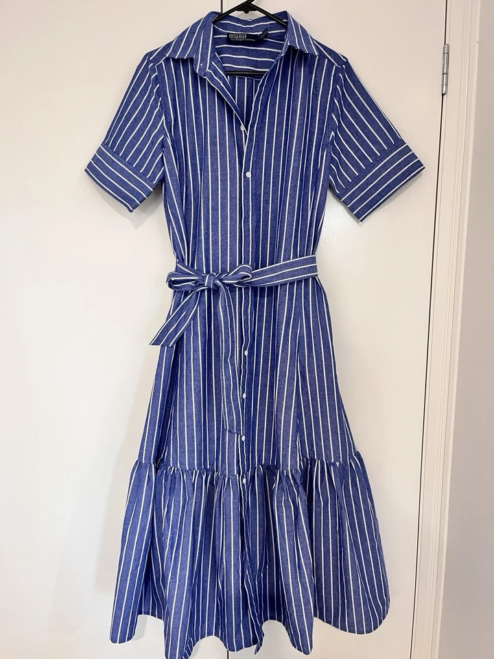 Polo Ralph Lauren платья синий в полоску льняная рубашка платье - Изображение 1 из 4