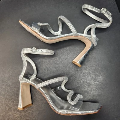 Сандалии Antonio Melani 10 серебряных страз змея Ninna каблук свадьбы выпускного вечера новый $130 - Изображение 1 из 4