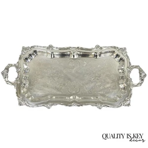 Vintage Victorian Silver Plated Narrow Footed Bar Serving Tray w Handles by Eton - Picture 1 of 12