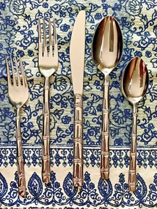 VINTAGE BAMBOO FLATWARE OXFORD HALL LANAI STAINLESS- 5 PIECE ASSORTED LOT *JAPAN - Picture 1 of 20
