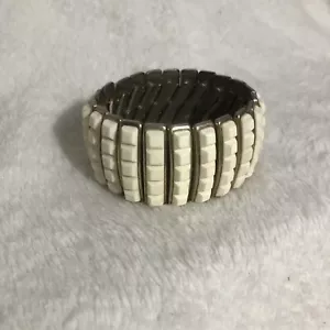 Vintage Monet Akkordeon Stretch Armband cremeweiß - Bild 1 von 7