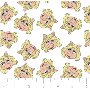 Camelot Fabrics The Muppets Miss Piggy White Cotton Fabric by the Yard - Picture 1 of 1