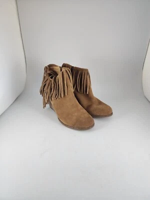 Botín al tobillo Lucky Brand Yachin marrón gamuza sin cordones con flecos de cuña occidental talla 8,5 Foto 1 de 4