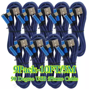 9 Pack 90 Degree Right Angle Braided USB Charger Charging Type C Cable Cord 10FT - Picture 1 of 9