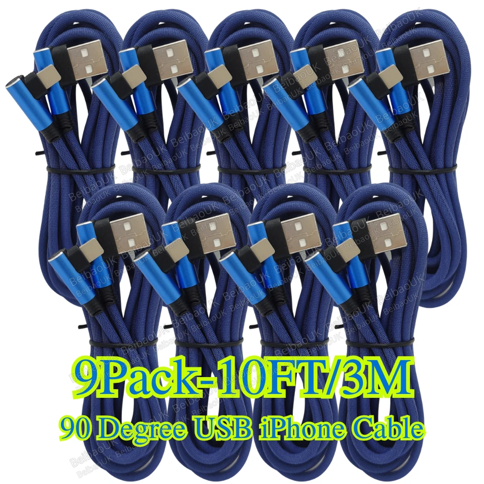 9 Pack 90 Degree Right Angle Braided USB Charger Charging Type C Cable Cord 10FT - Image 1 of 4