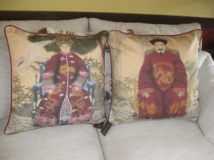 Pair of Pillows Chinese Emperor and Empress 24" x 24" - Picture 1 of 18