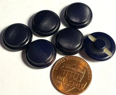 Set of 6 Vintage Domed VERY DK Navy Blue Plastic Buttons Almost 5/8" 15mm 14862 - Image 1 of 2