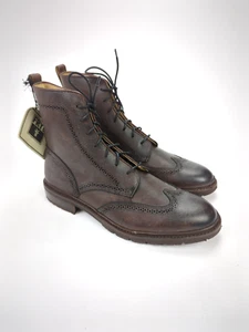 NWT FRYE Men's Sz 12D JAMES Lug Wingtip Leather Boots Brown Grained - Picture 1 of 12