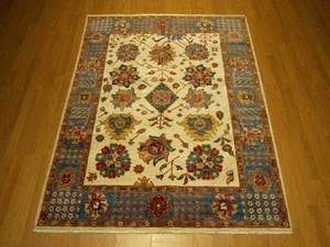 Alfombra afgana Ziegler de lana fina hilada a mano tintes naturales hechos a mano de alta calidad 5 x 6,7 - Imagen 1 de 11