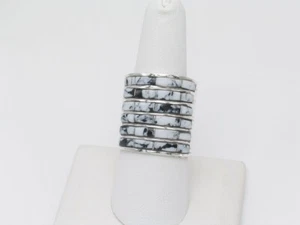 Native American 6 Stack Sterling Silver and White Buffalo Navajo Ring Size 9.5 - Picture 1 of 8