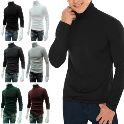 Camiseta de cuello alto simulada para hombre suéter de manga larga camiseta interior sin costuras tops básicos Foto 1 de 4
