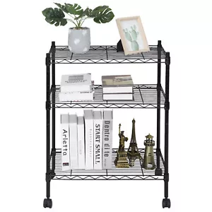 Portable 3-Shelf Shelving Storage Unit 2" Wheel Casters Organizer Wire Rack - Picture 1 of 12