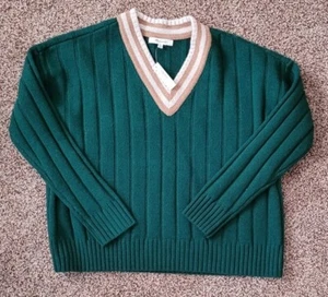 ~NWT~ Madewell Tipped  V-Neck Sweater Size  X-Small XS - Green - Picture 1 of 7
