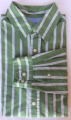 Camisa de vestir Eddie Bauer para hombre Legend Wash S algodón manga larga verde blanco a rayas Foto 1 de 4