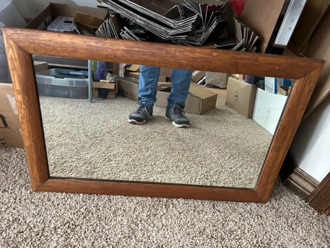 Vintage Solid Oak Mirror 17.5" x 27.5" - Mission Style - Tiger Oak Cover